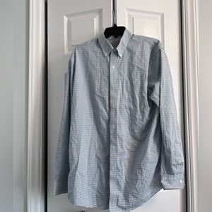 LL Bean Wrinkle Resistant Sport Shirt Blue/Yellow Check Medium